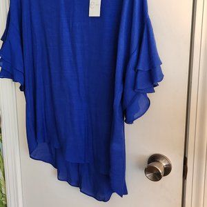 Cobalt blue gauze Blouse. Rayon/Polyester blend. Size M but made generously.